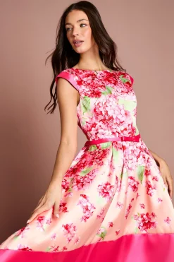 Robe Mi-Longue Imprimé Floral en Sergé Asymétrique