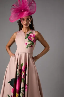 Robe Mi-Longue à Imprimé Placé et Encolure Crantée