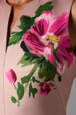 Robe Mi-Longue à Imprimé Placé et Encolure Crantée