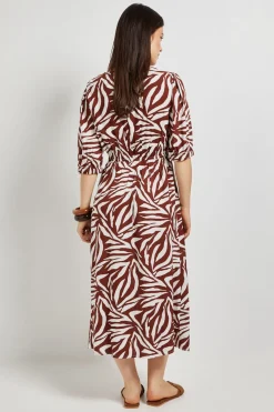 Robe Mi-longue À Imprimé Zèbre Avec Fronces Sous Poitrine Et Manches Bouffantes