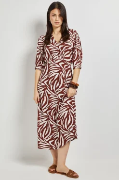 Robe Mi-longue À Imprimé Zèbre Avec Fronces Sous Poitrine Et Manches Bouffantes