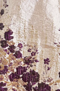 Robe Mi-Longue Jacquard à Encolure Échancrée et Imprimé Floral Bordé