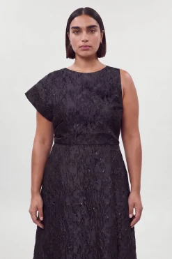 Robe Mi-longue Jacquard Grande Taille À Manche Asymétrique