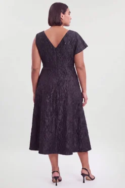 Robe Mi-longue Jacquard Grande Taille À Manche Asymétrique