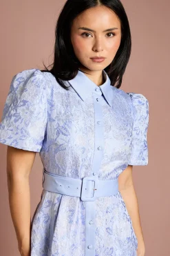 Coast Robe Mi-longue Jacquard à Manches Courtes Style Chemise Petite<Femme Robes Chemise|Toutes Les Robes