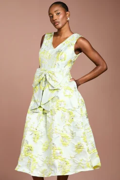 Robe Mi-longue Jacquard à Nœud Devant