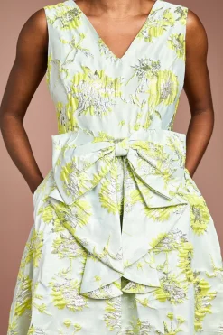 Robe Mi-longue Jacquard à Nœud Devant