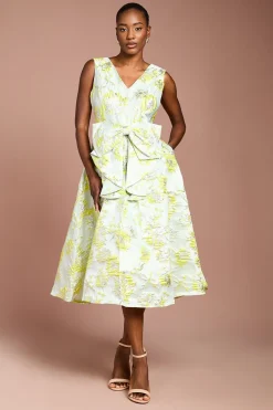 Robe Mi-longue Jacquard à Nœud Devant