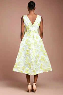 Robe Mi-longue Jacquard à Nœud Devant