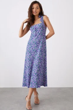Dorothy Perkins Robe Mi-Longue Jersey Petite à Imprimé Floral avec Boutonnage Devant et Épaules Nouées<Femme Robes Mi-Longues|Robes