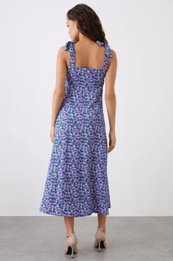 Dorothy Perkins Robe Mi-Longue Jersey Petite à Imprimé Floral avec Boutonnage Devant et Épaules Nouées<Femme Robes Mi-Longues|Robes