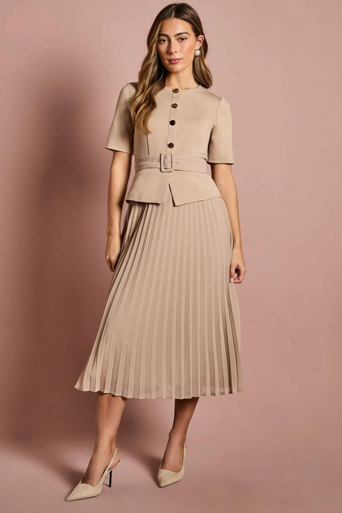 Robe Mi-longue à Jupe Plissée et Bustier Bandage