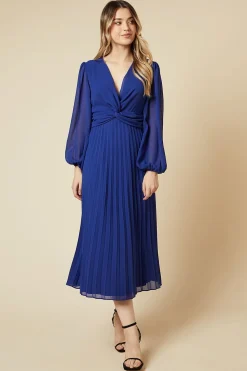 Dorothy Perkins Robe Mi-longue à Jupe Plissée et Détail Torsadé Devant<Femme Robes Mi-Longues|Robes À Manches Longues