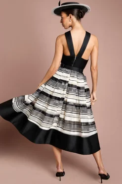Coast Robe Mi-Longue Lisa Tan à Col Licou Rayures chromes<Femme Toutes Les Robes|Robes