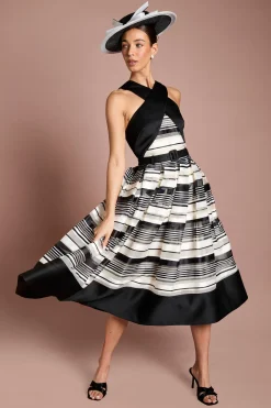 Coast Robe Mi-Longue Lisa Tan à Col Licou Rayures chromes<Femme Toutes Les Robes|Robes