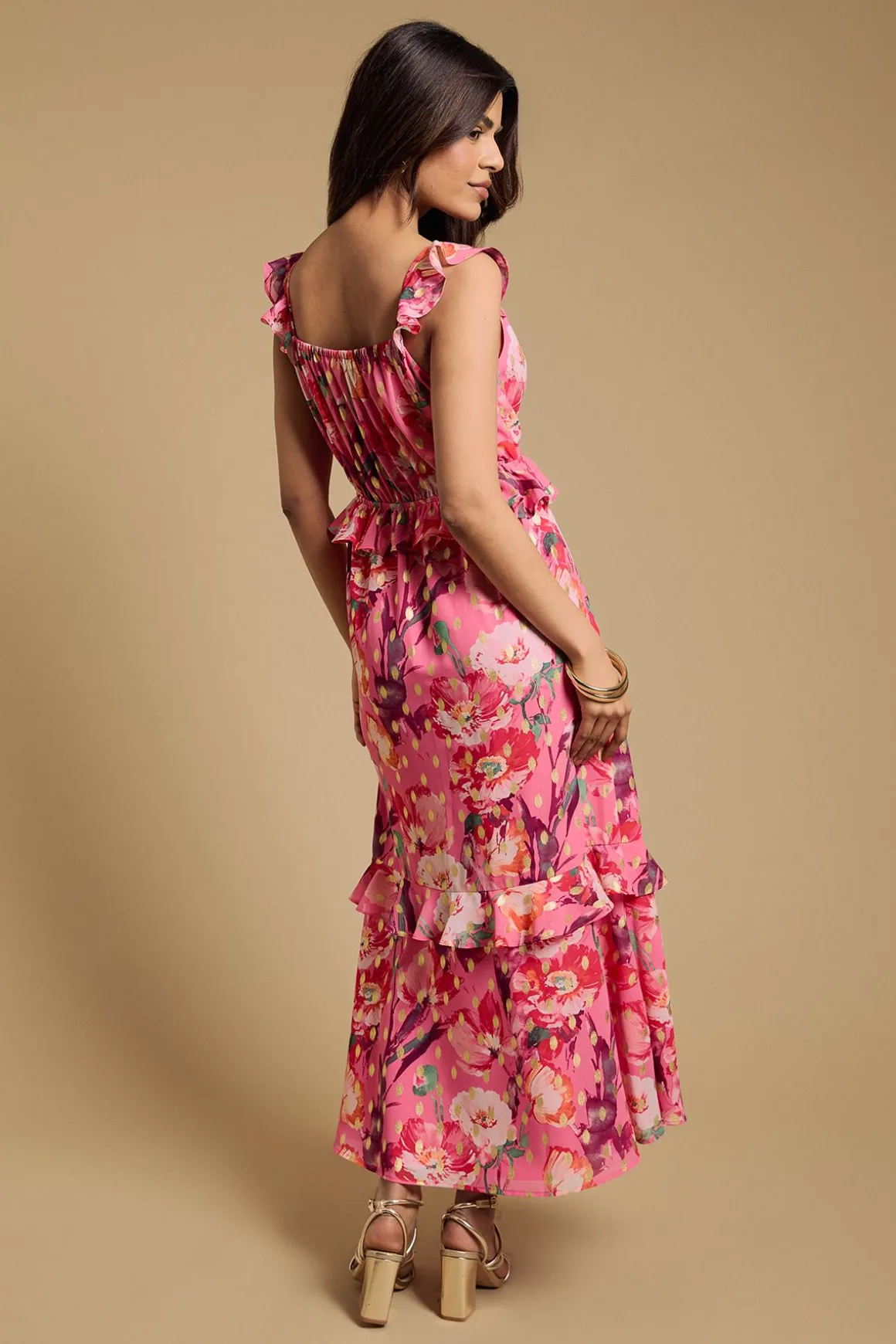 Robe Mi-Longue Luxe Petite À Volants Superposés Et Ourlet À Étages