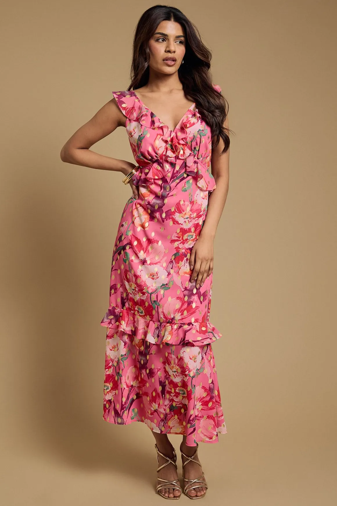 Robe Mi-Longue Luxe Petite À Volants Superposés Et Ourlet À Étages