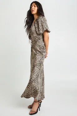 Robe Mi-longue À Manches Bouffantes Imprimé Léopard Pour Grande Taille