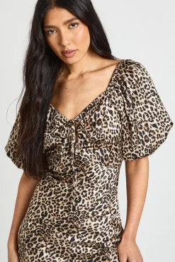 Robe Mi-longue À Manches Bouffantes Imprimé Léopard Pour Grande Taille