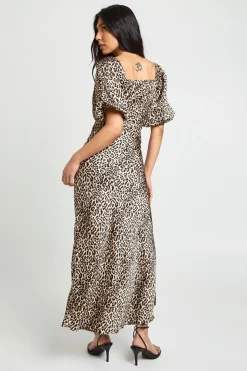 Robe Mi-longue À Manches Bouffantes Imprimé Léopard Pour Grande Taille