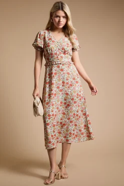 Robe Mi-longue À Manches Bouffantes Avec Détails À Volants