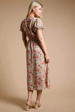 Robe Mi-longue À Manches Bouffantes Avec Détails À Volants