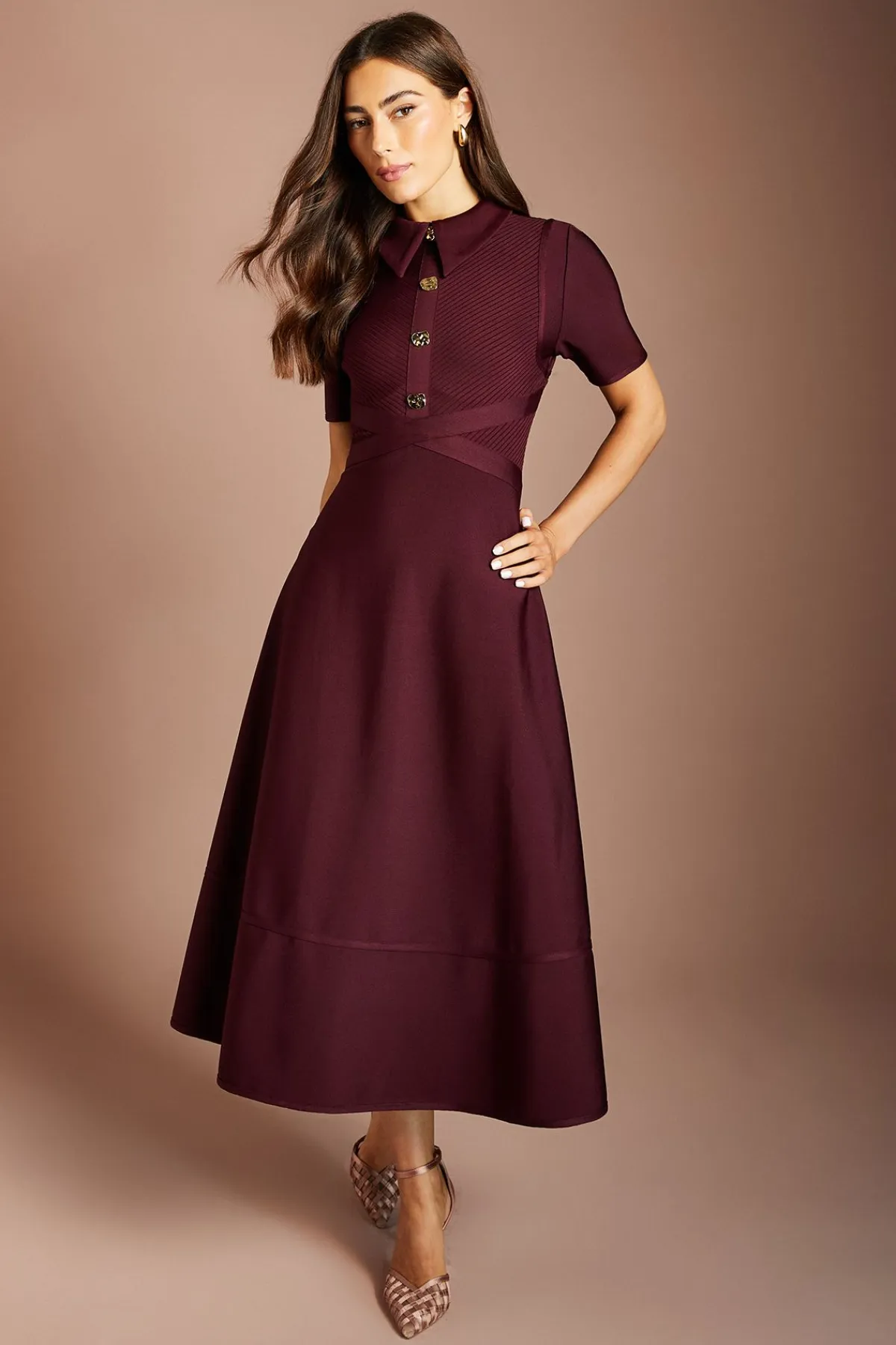 Coast Robe Mi-Longue à Manches Courtes en Maille Bandage<Femme Robes Mi-Longues|Robes