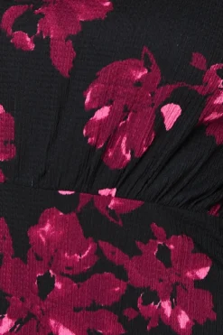Robe Mi-Longue à Manches Longues Rose à Motifs Floraux avec Ourlet à Volants