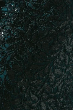 Robe Mi-Longue à Manches Longues en Dentelle Sequins de Soirée