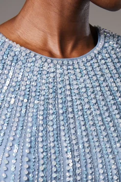 Robe Mi-Longue à Manches Longues et Sequins de Soirée