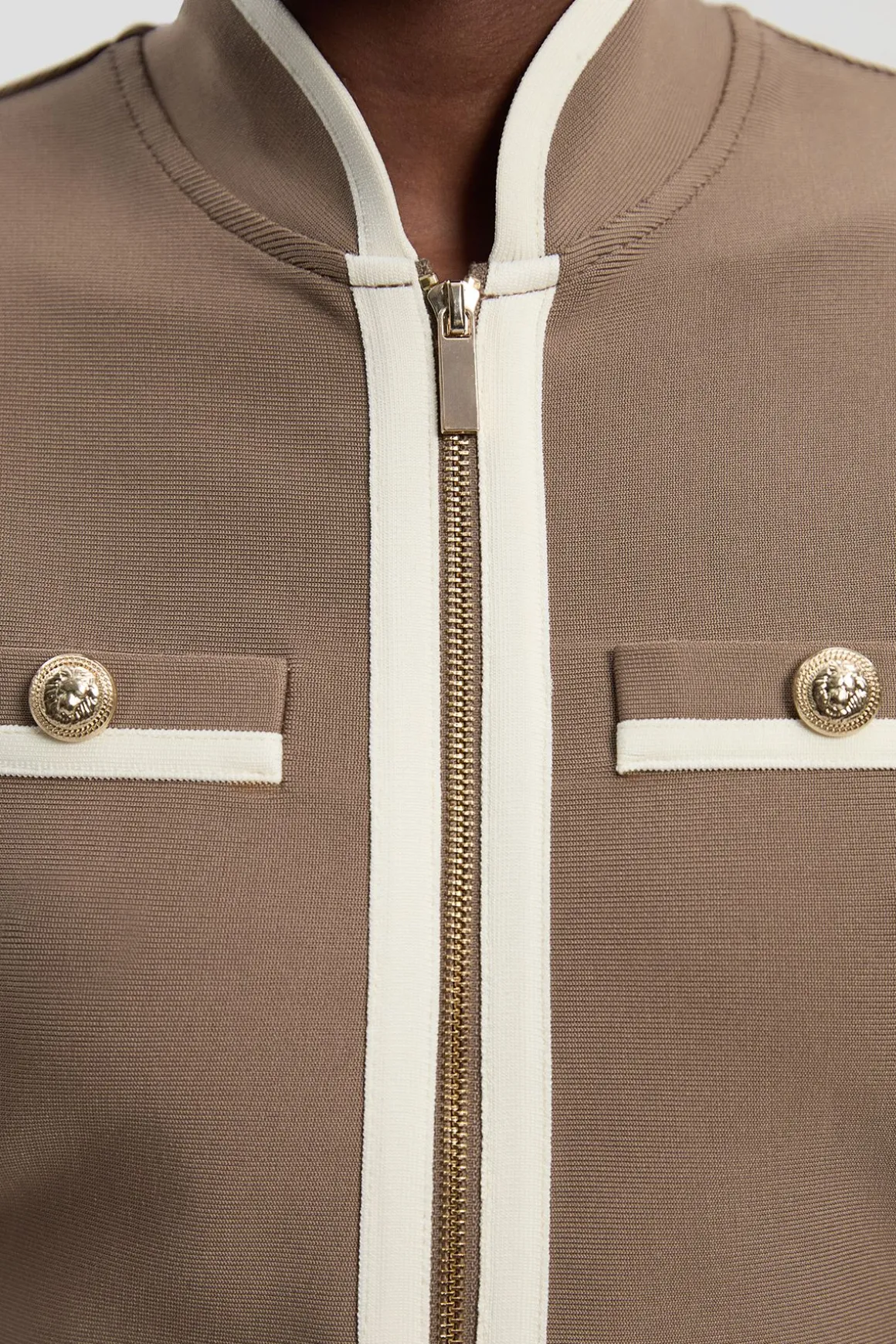 Robe Mi-Longue Militaire Moulante Tricot Bandage avec Détails Passepoil Petite Taille