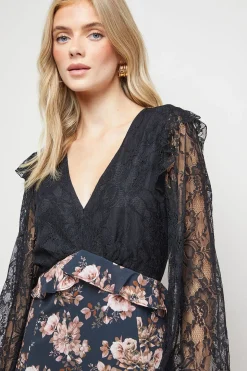 Robe Mi-Longue Mix Dentelle