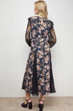 Robe Mi-Longue Mix Dentelle