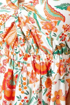 Robe Mi-longue à Motifs Floraux en Popeline avec Détail Torsadé Devant