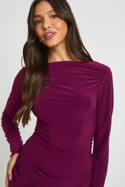 boohoo Robe Mi-longue Moulante À Encolure Bateau Et Ourlet En Dentelle<Femme Satin Et Dentelle|Robes À Manches Longues