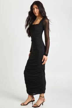 boohoo Robe Mi-Longue Moulante à Encolure Carrée en Maille Froncée - Taille Haute<Femme Robes Mi-Longues|Robes Moulantes