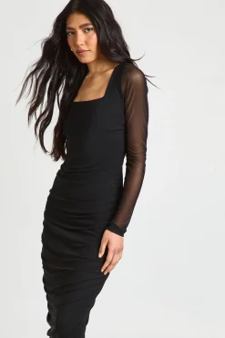 boohoo Robe Mi-Longue Moulante à Encolure Carrée en Maille Froncée - Taille Haute<Femme Robes Mi-Longues|Robes Moulantes