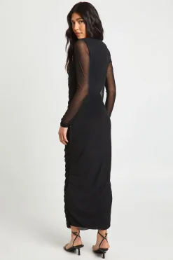 boohoo Robe Mi-Longue Moulante à Encolure Carrée en Maille Froncée - Taille Haute<Femme Robes Mi-Longues|Robes Moulantes