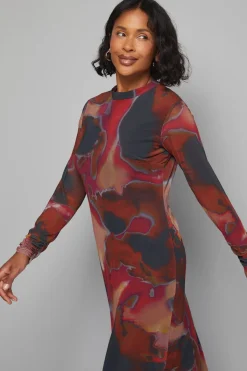 Wallis Robe Mi-Longue e à Col Montant en Maille Abstraite<Femme Robes Mi-Longues|Robes À Manches Longues