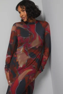 Wallis Robe Mi-Longue e à Col Montant en Maille Abstraite<Femme Robes Mi-Longues|Robes À Manches Longues