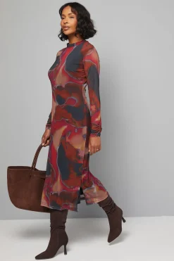 Wallis Robe Mi-Longue e à Col Montant en Maille Abstraite<Femme Robes Mi-Longues|Robes À Manches Longues