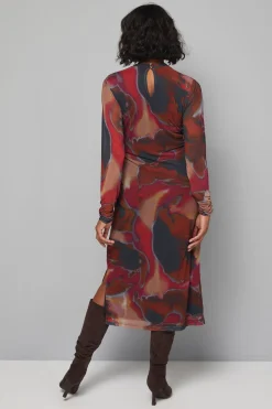Wallis Robe Mi-Longue e à Col Montant en Maille Abstraite<Femme Robes Mi-Longues|Robes À Manches Longues