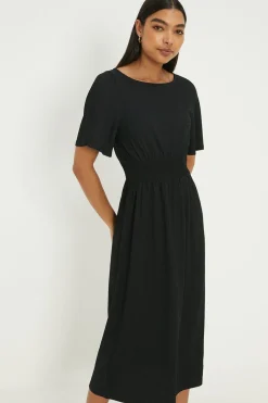 Dorothy Perkins Robe Mi-Longue Noire à Manches Courtes et Taille Froncée<Femme Toutes Les Robes|Robes D’Automne
