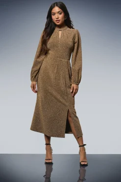 Robe Mi-Longue Petite DP Luxe en Jersey Pailleté avec Détail Trou de Serrure