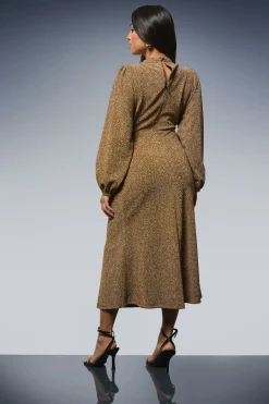 Robe Mi-Longue Petite DP Luxe en Jersey Pailleté avec Détail Trou de Serrure