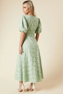 Robe Mi-Longue Petite DP Luxe à Manches Bouffantes en Dentelle