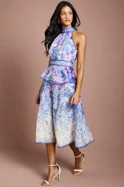 Coast Robe Mi-Longue Petite à Imprimé Placé en Organza avec Col Halter<Femme Toutes Les Robes|Robes