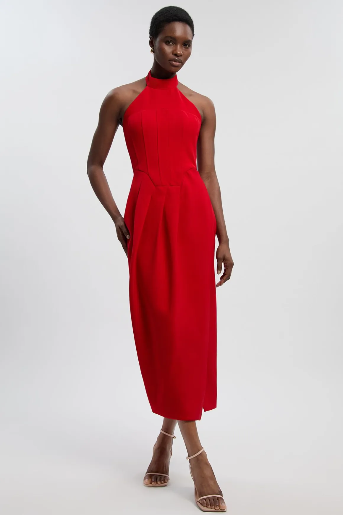 Robe Mi-Longue Petite Taille Ajustée à Col Halter Doux