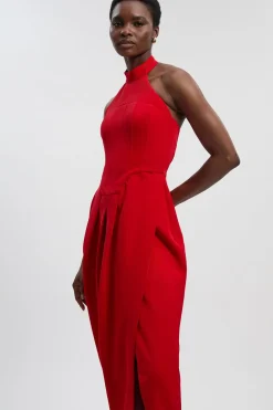 Robe Mi-Longue Petite Taille Ajustée à Col Halter Doux
