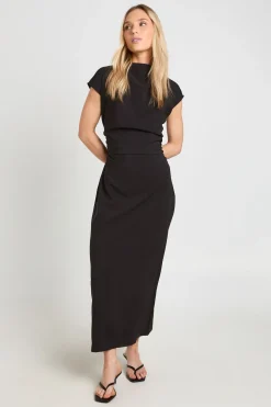 Robe Mi-longue Petite Taille Dos Ouvert Avec Taille Froncée